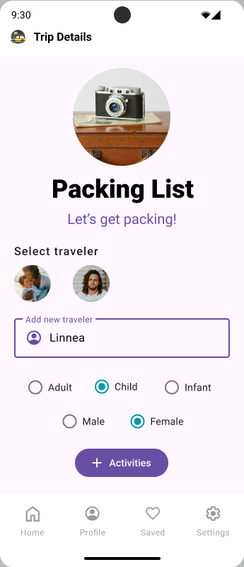 Packing List Screen